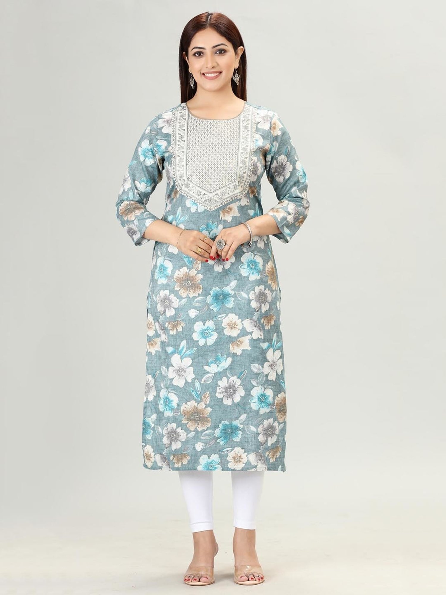 Cotton Culture Green Embroidered Straight Kurta