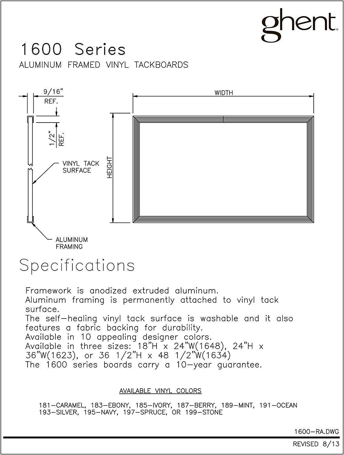 Ghent Ebony Vinyl Bulletin Board, 1 1/2" x 2", Aluminum Frame, Made in the USA