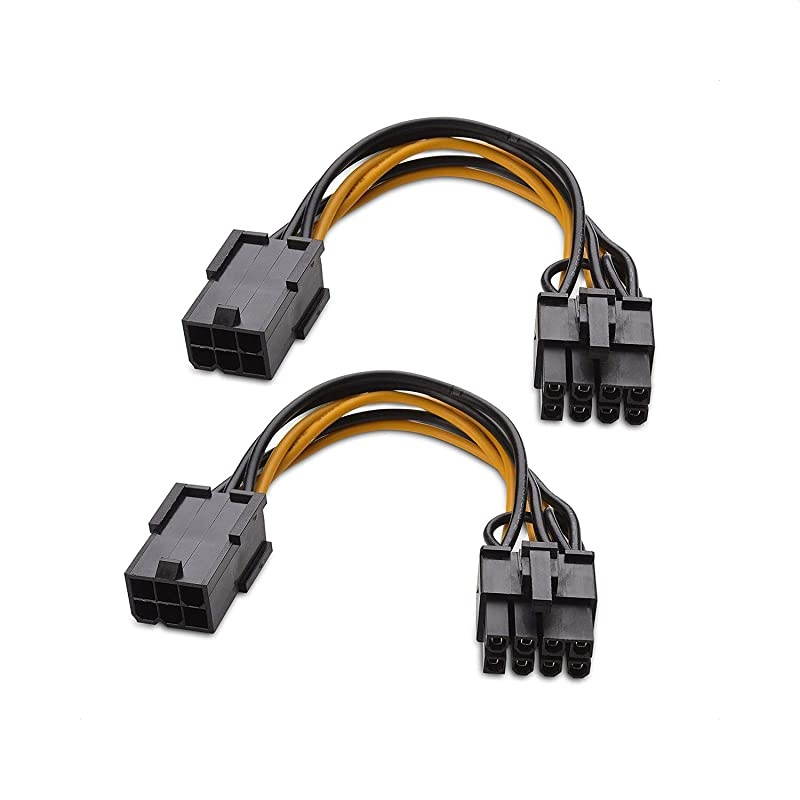 2Pack 6 Pin to 8 Pin PCIe Adapter Power 4 Inches