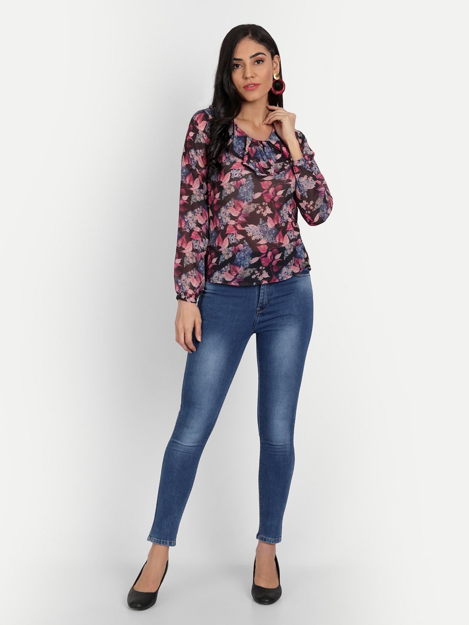 MASAKALI.CO Black Floral Print Top