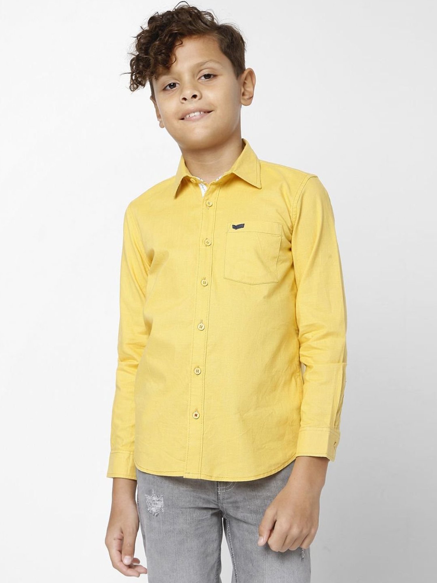 Gas Kids Mustard Yellow Cotton Slim Fit Full Sleeves Shirt