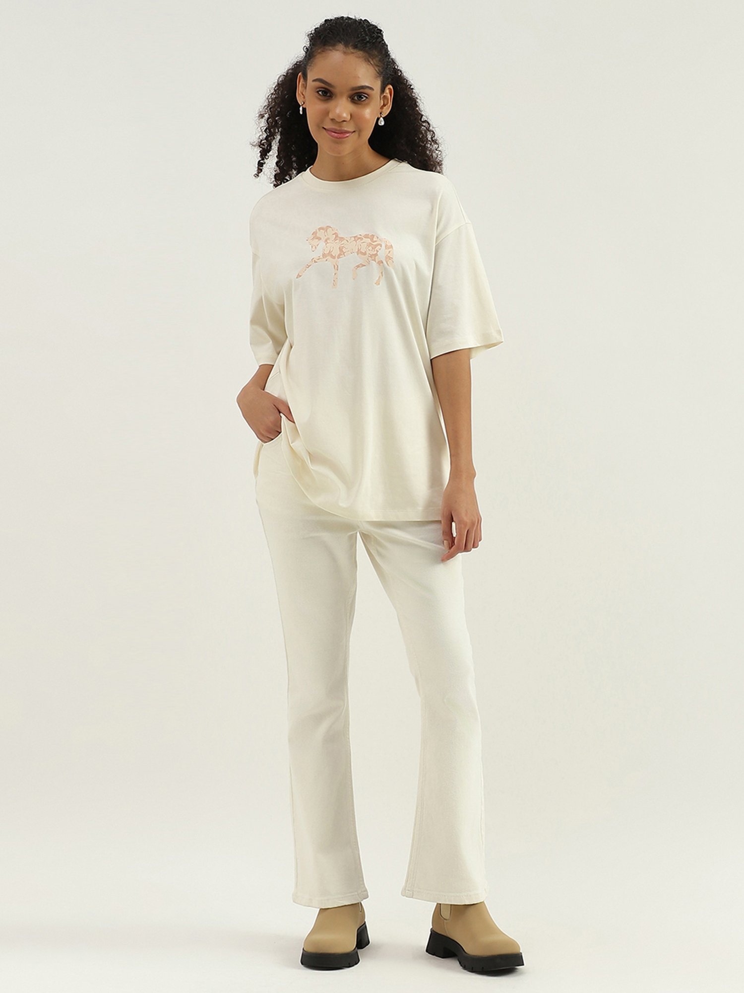 United Colors of Benetton White Cotton Printed T-Shirt