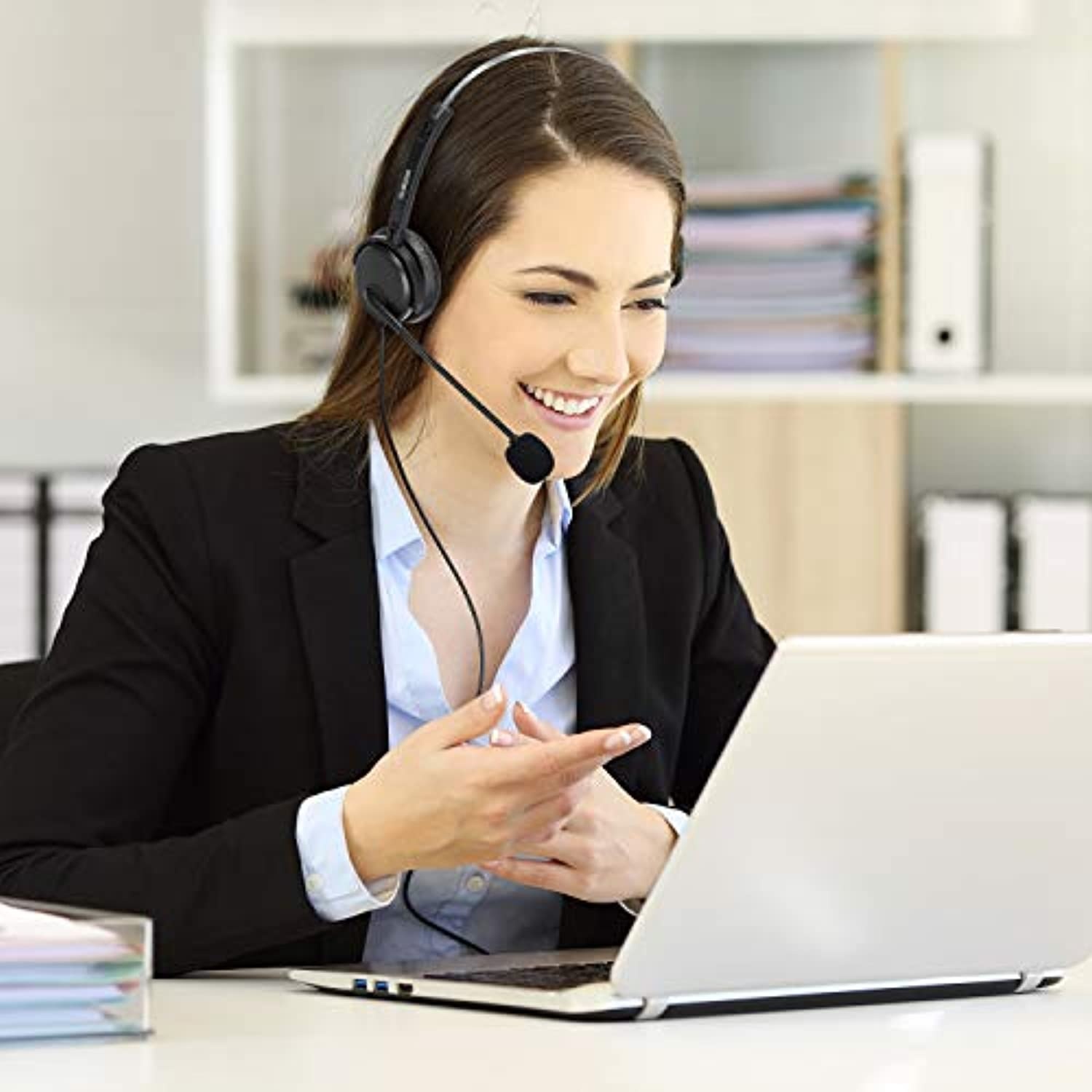 Business Headset with Noise Cancelling Mic, Ausdom BH01 3.5mm Wired Single-Sided Cell Phone Headset with Volume Control and Siri for Laptop Computer MAC PC iPhone Samsung Call Center Home Office