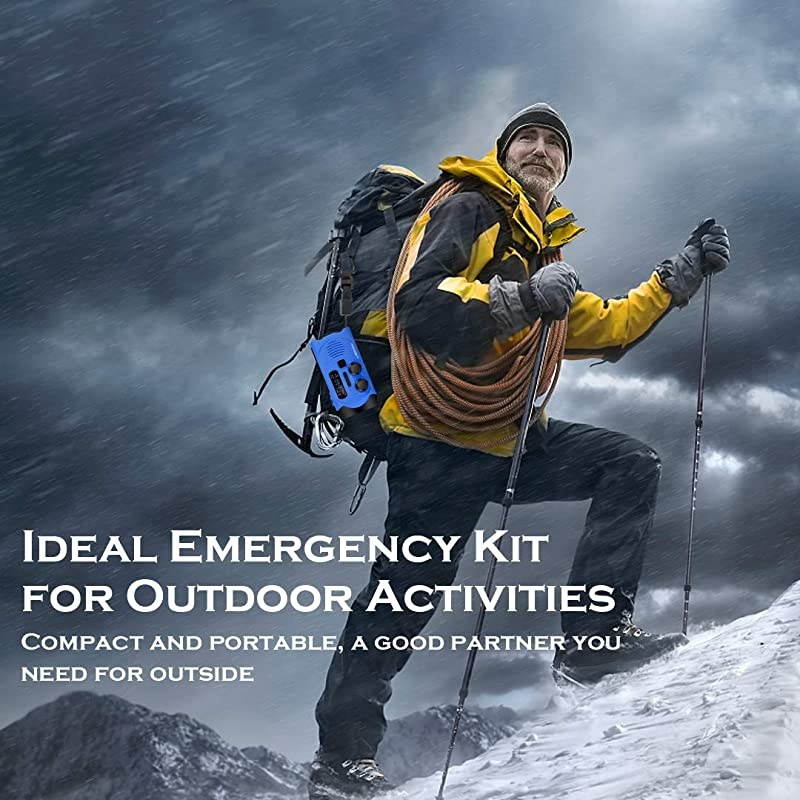 Weather Solar AMFMNOAA Crank Radio with Bright Flashlight SOS Alarm and 2000mAh Power Bank for and Outdoor Activies Blue