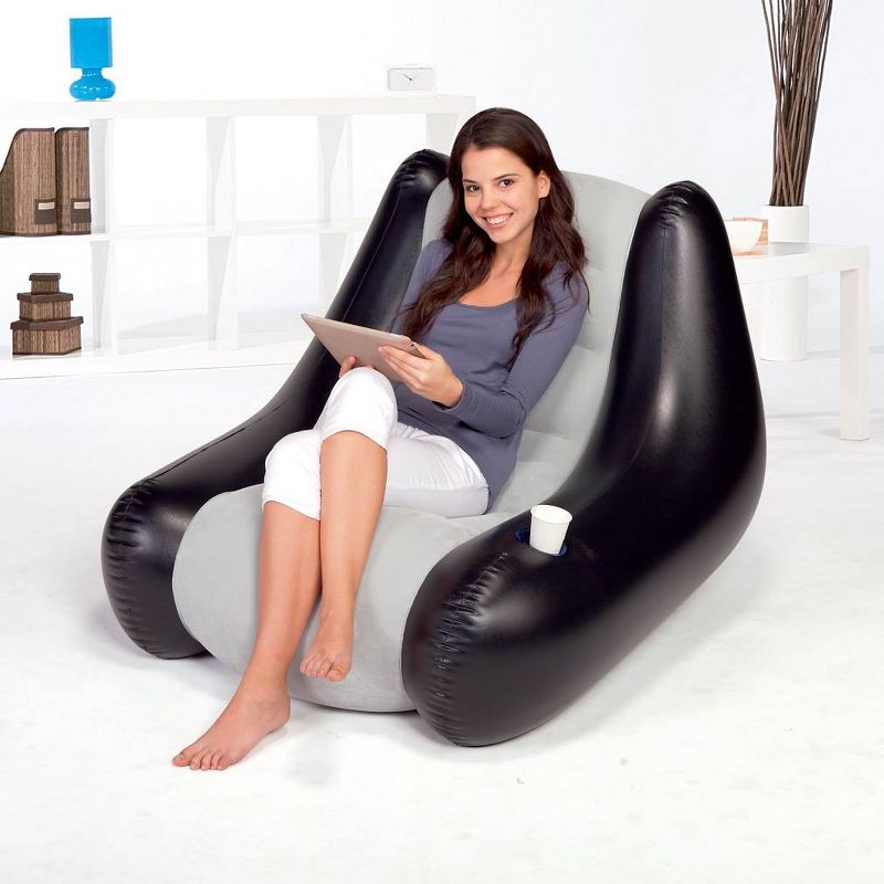 Bestway Perdura Deluxe Inflatable Lounge Chair + Cup Holder, Black/Gray | 75049N