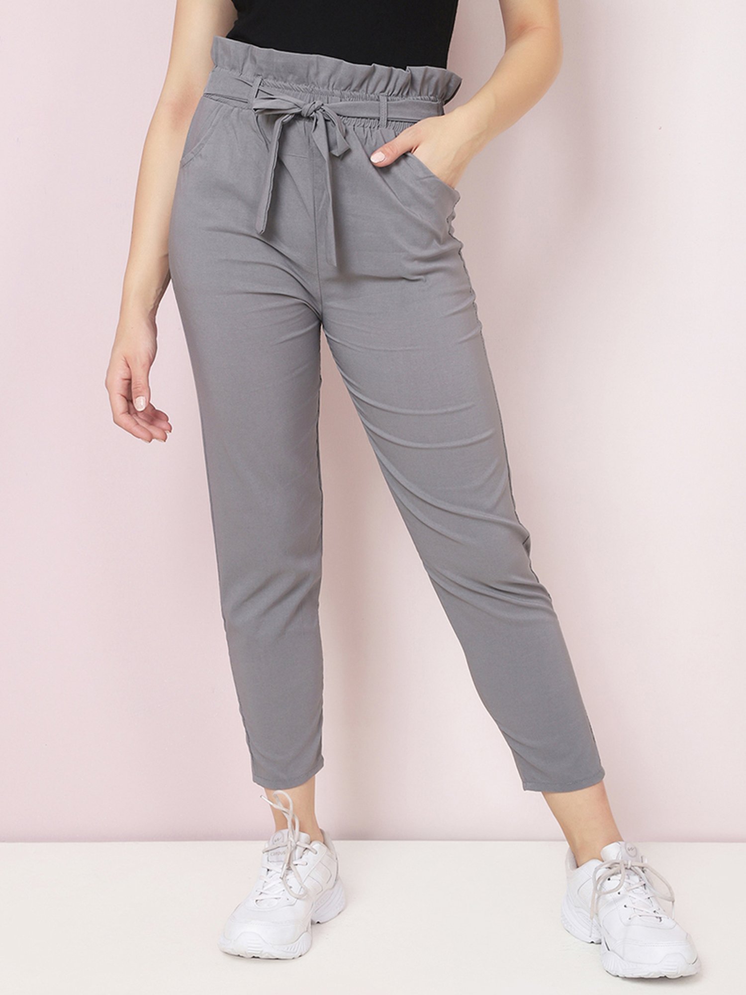 BUYNEWTREND Grey Mid Rise Pants