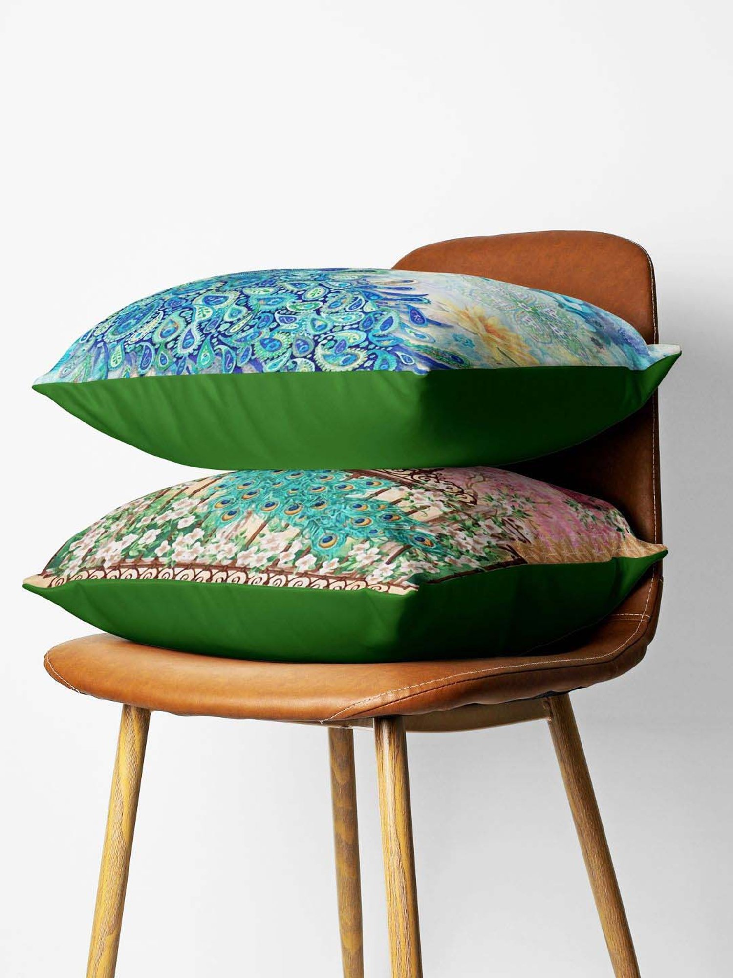 Bianca Ruyal Blue & Beige Microfibre Medium Cushion Cover - Set of 2