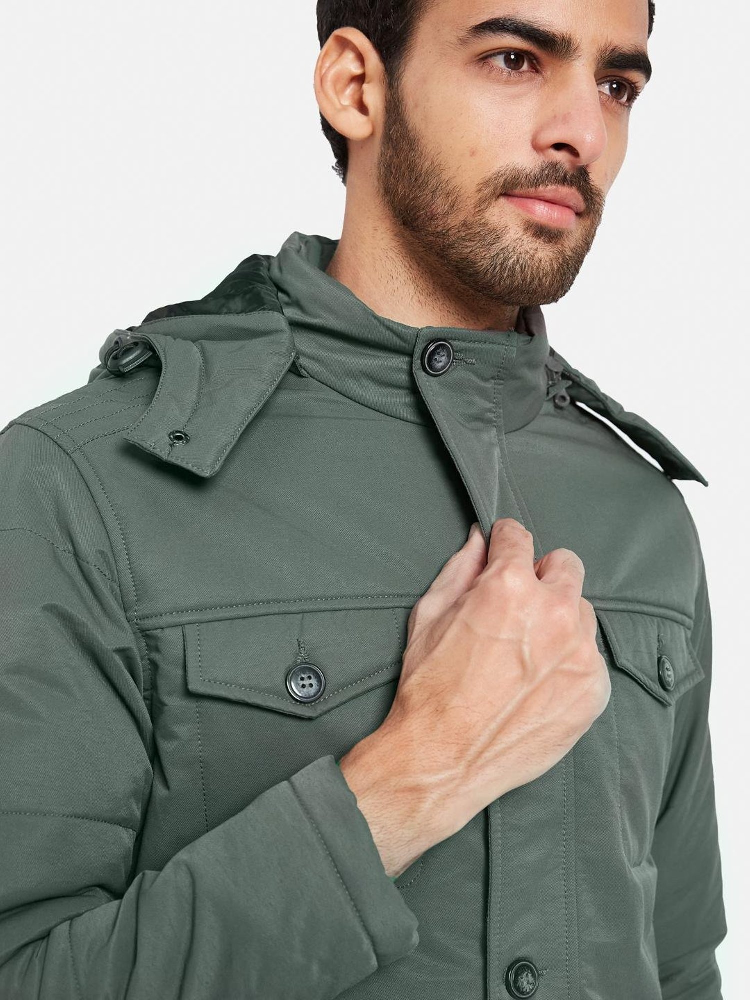 METTLE Grey Regular Fit Hooded Jacket