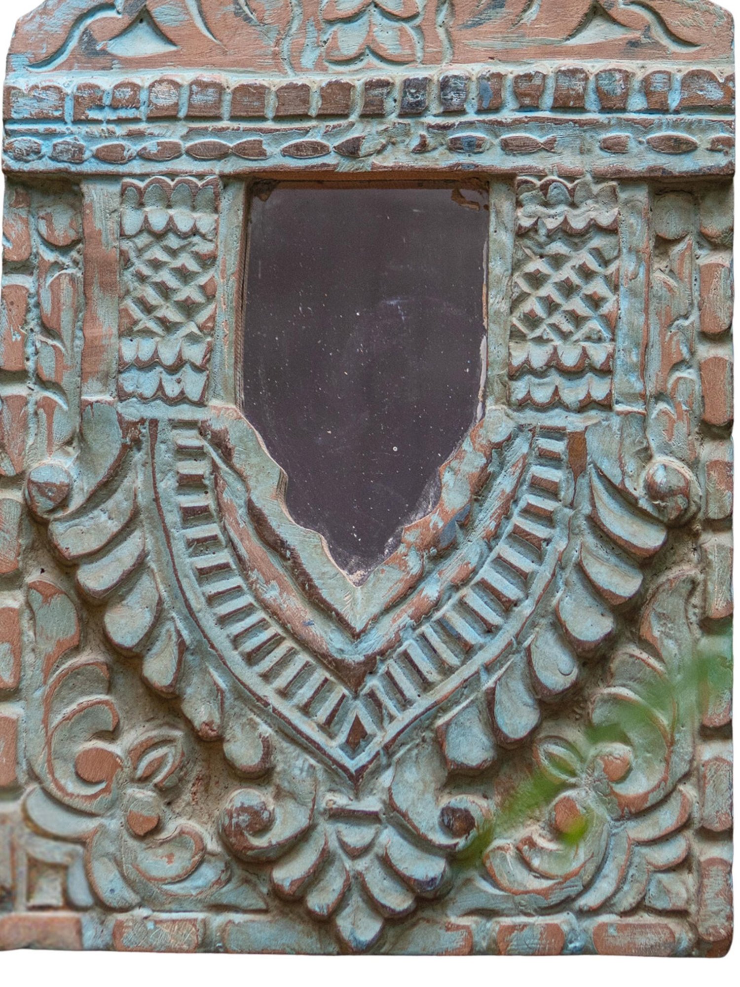 Ambi Wooden Jharoka With Mirror In Cyan Colour