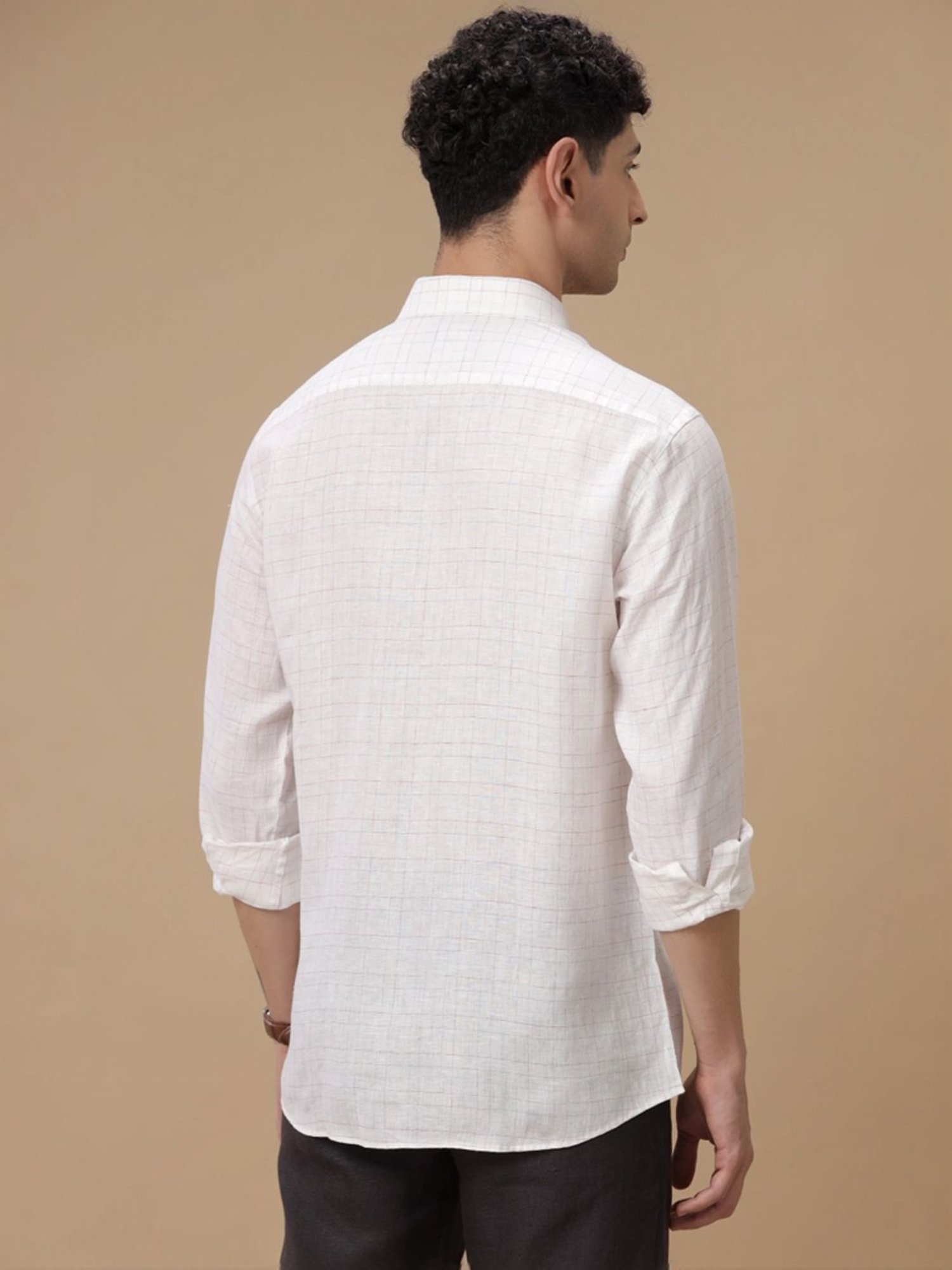 Linen Club White Linen Contemporary Fit Checks Shirt
