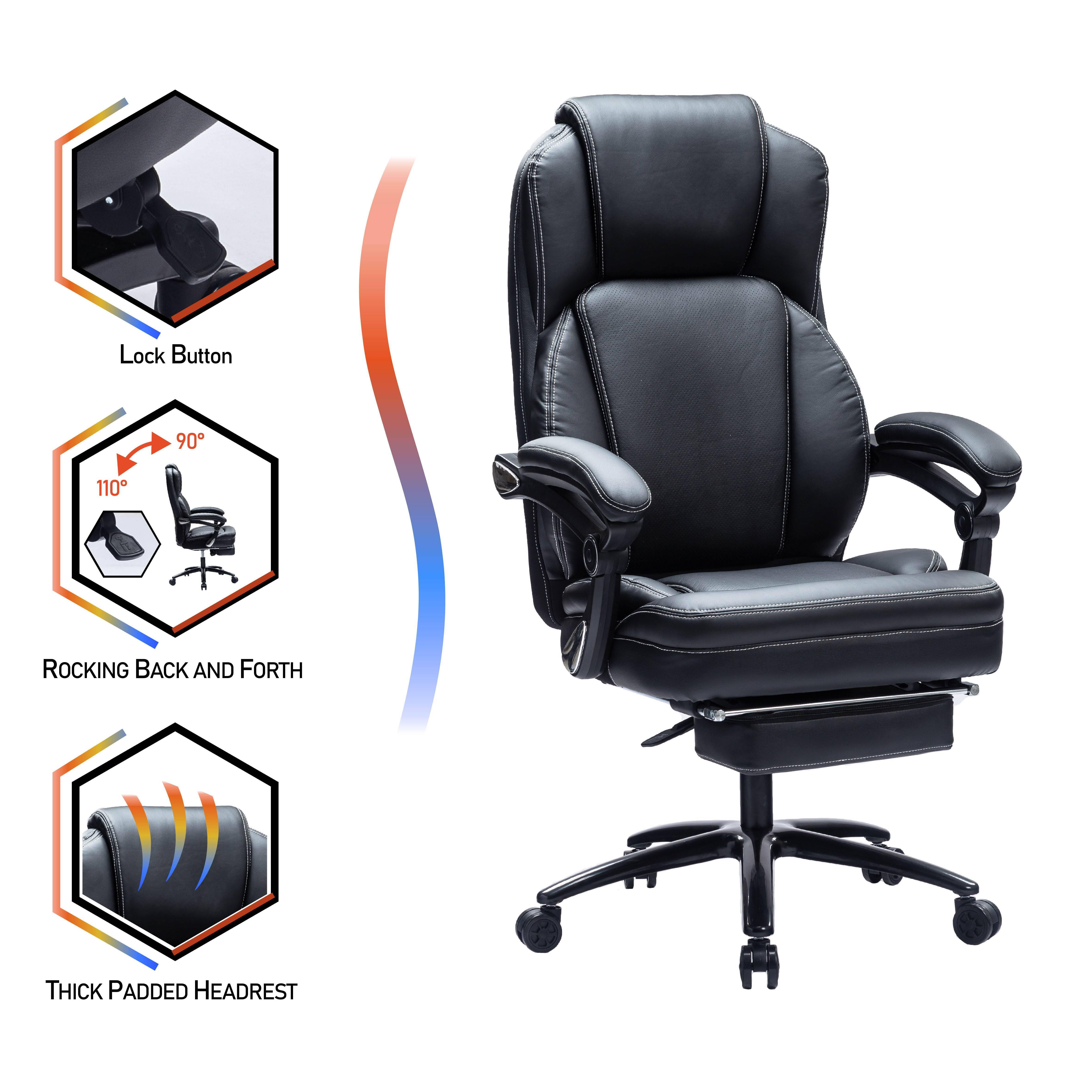 Kasorix Big and Tall Executive Office Chair with Footrest,Desk Chairs with Lumbar Support,Ergonomic Adjustable Bonded PU Leather Rolling Chair