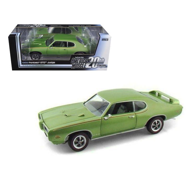 1969 Pontiac GTO Judge Green American Muscle 20th Anniversary Edition 1/18 Diecast Model Car by Autoworld