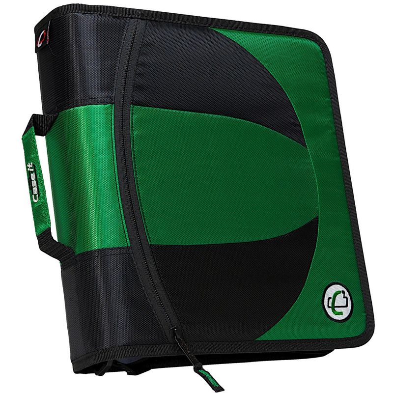Case-it Dual Ring Zipper Binder, D-Ring, 1-1/2 Inches, Green