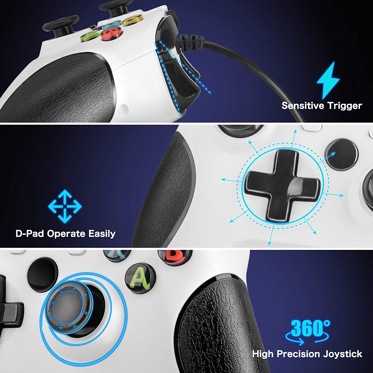 Wired Controller Compatible with Xbox One, USB Gamepad Controller with Dual Vibration, Headset Jack and Trigger Buttons for Xbox One/Xbox One S/Xbox One X/PC Windows 7/8/10