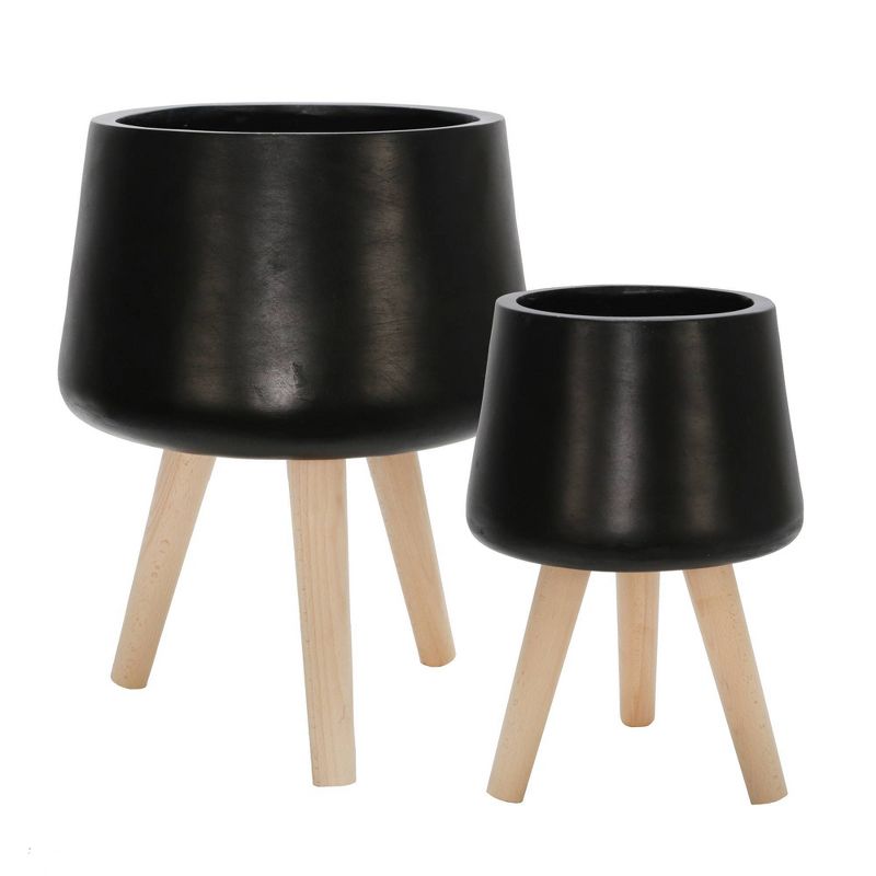 Set of 2 Planters with Wood Legs Matte Black - Sagebrook Home