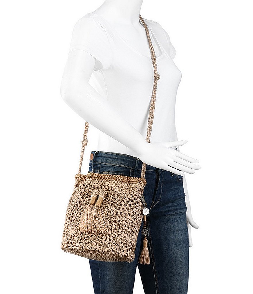 The Sak Sayulita Crochet Tassel Mini Drawstring Bag