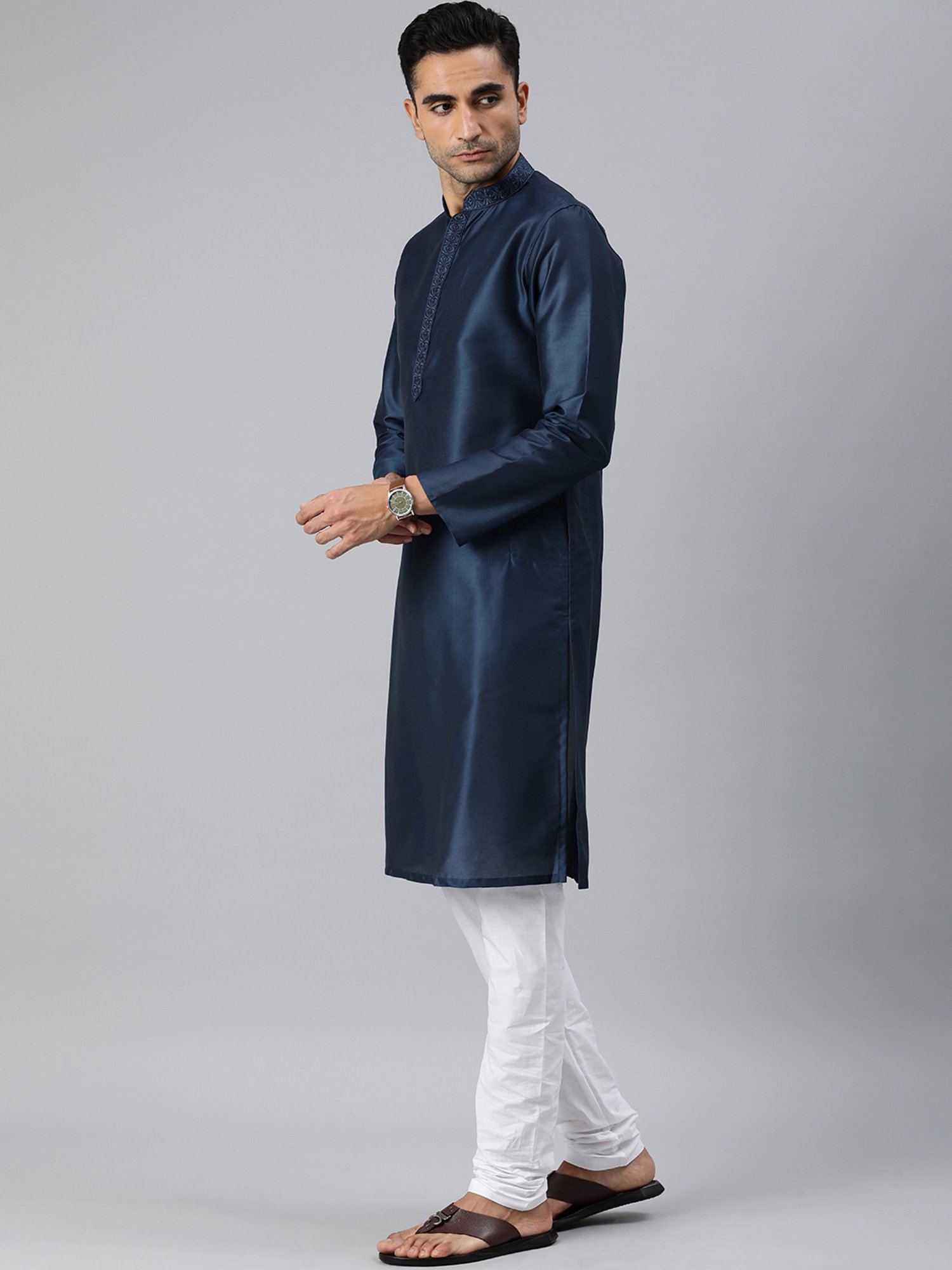 Manthan Blue & White Regular Fit Kurta & Churidar Set