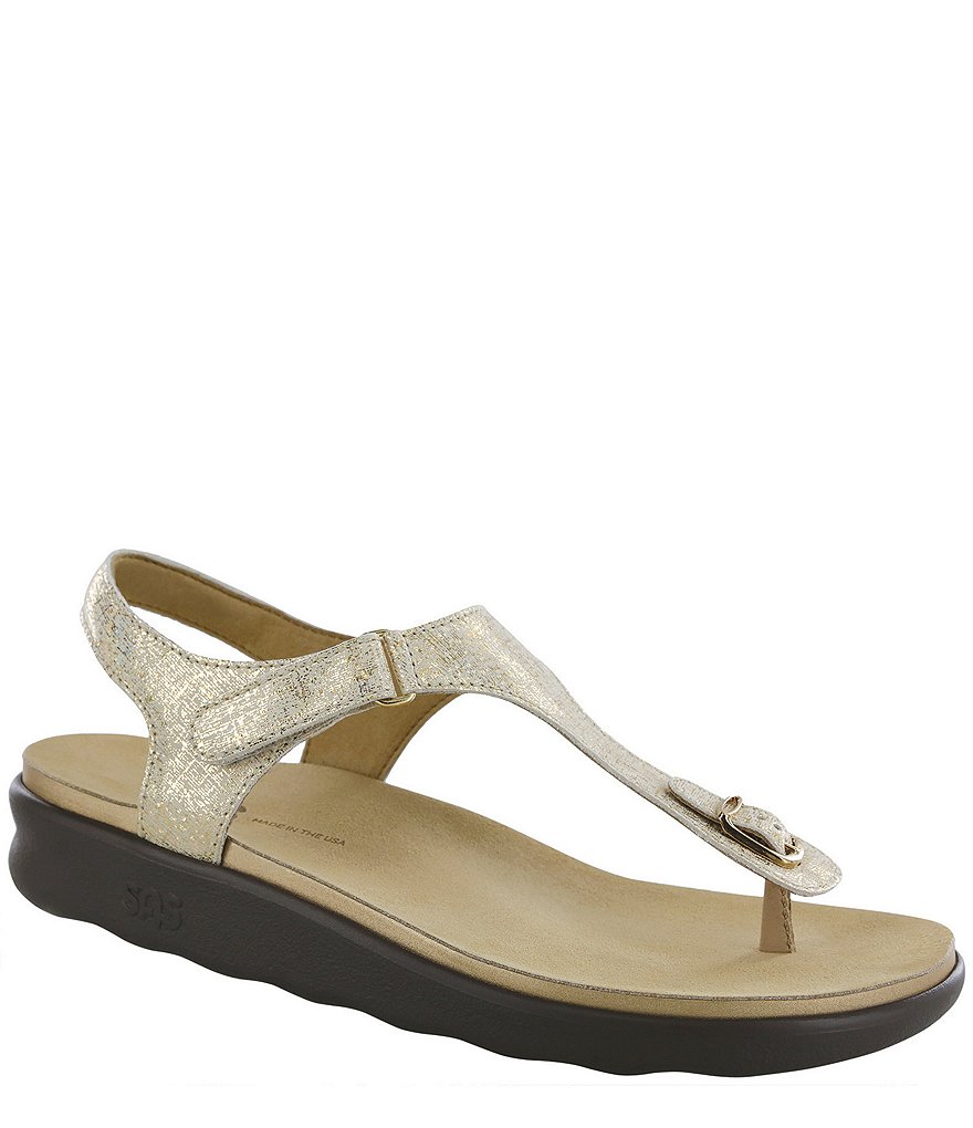 SAS Marina Leather Thong Wedge Sandals