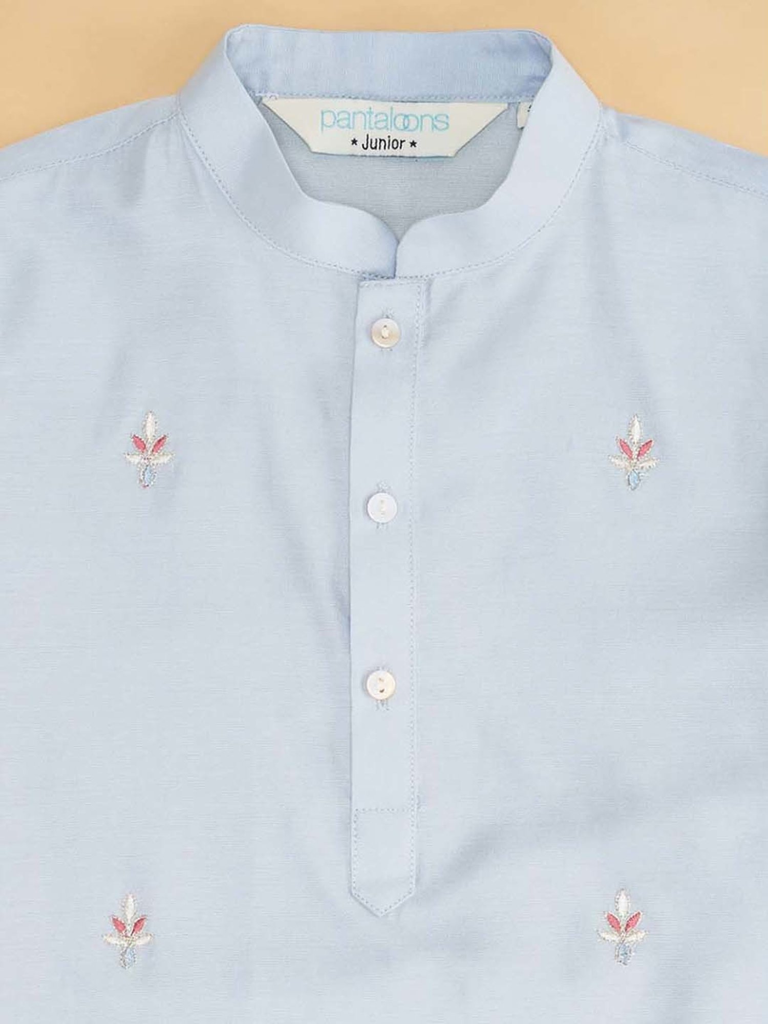 Indus Route by Pantaloons Kids Powder Blue & White Embroidered Full Sleeves Kurta Set