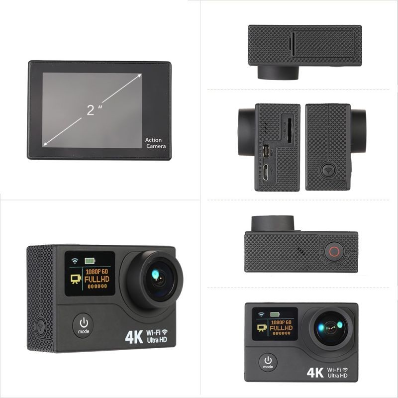 2 Inch Dual Screen LCD Ultra HD Wifi Sports Action Camera 4K 15fps 1080P 60fps 12MP 170&deg; Wide-angle for HDMI Output Waterproof 30m Cam Car DVR FPV