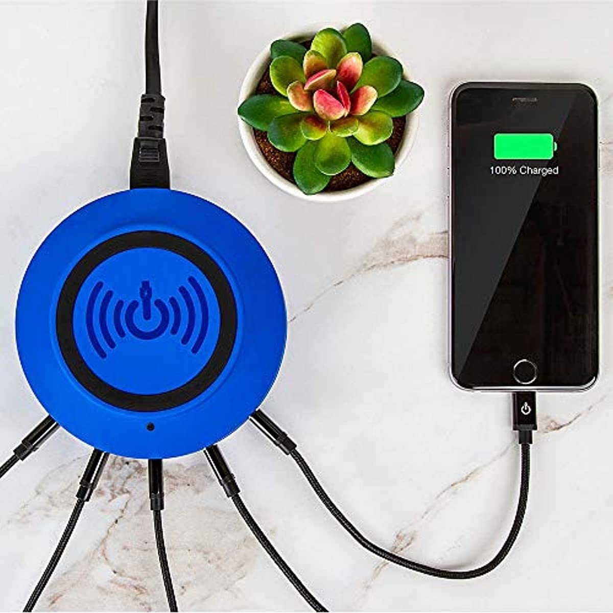 ChargeHub X5+ Elite 3005, 5W Qi Wireless Charger & 54W 5-Port USB Charging Station Including Type-C for Quick Charging Compatible with iPhone Xs Max/XR/XS/X/8 & Galaxy S10/S9/S9+/S8/S8+/Note 8 (Blue)