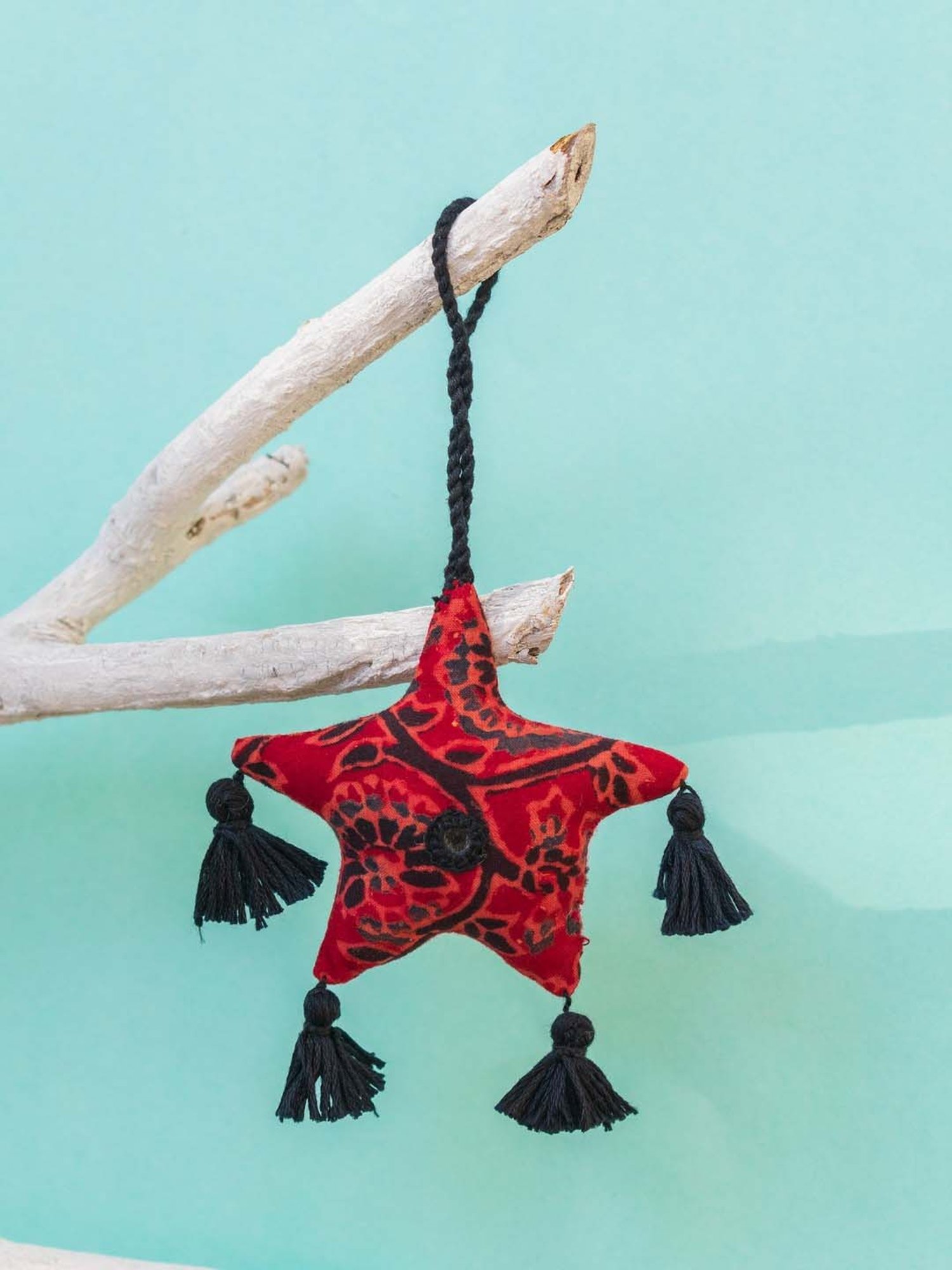 Okhai Maroon & Black Cotton Secret Santa Hand Embroidered Star - Set of 1