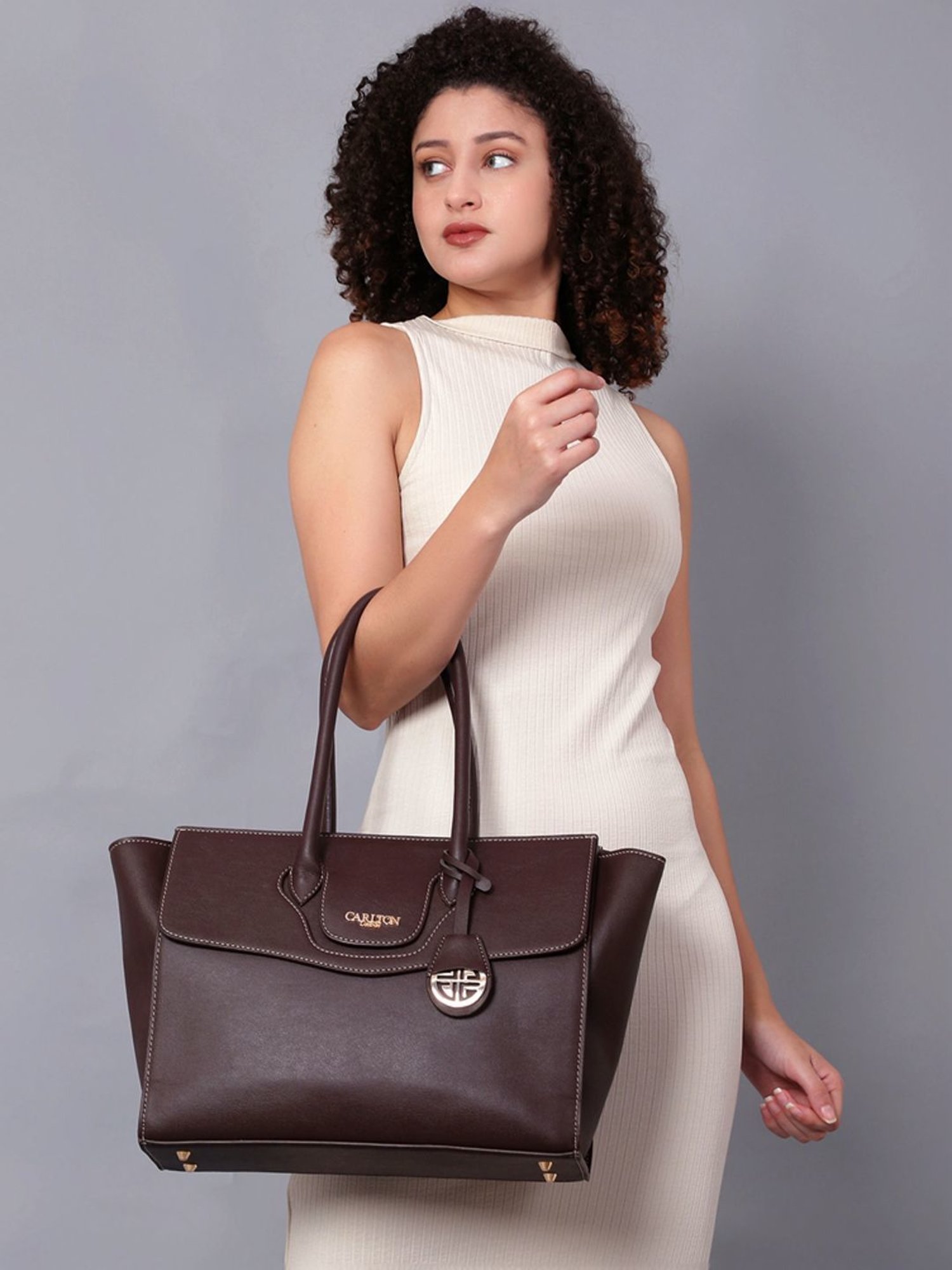 Carlton London Brown Solid Large Handbag