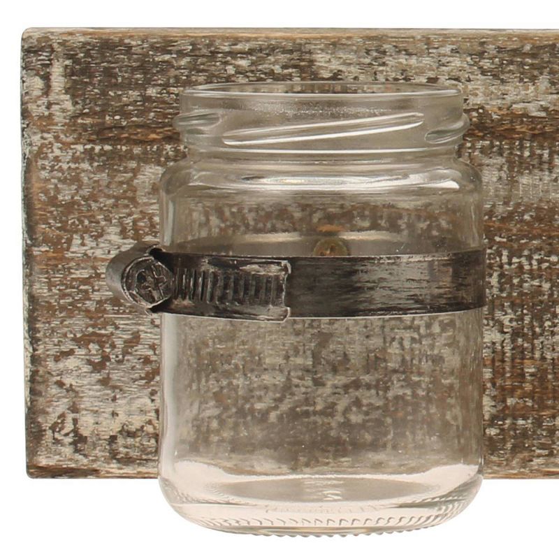 15.7" x 3.7" Rustic Wooden Wall Decor with 3 Glass Jars Worn White/Brown - Stonebriar Collection