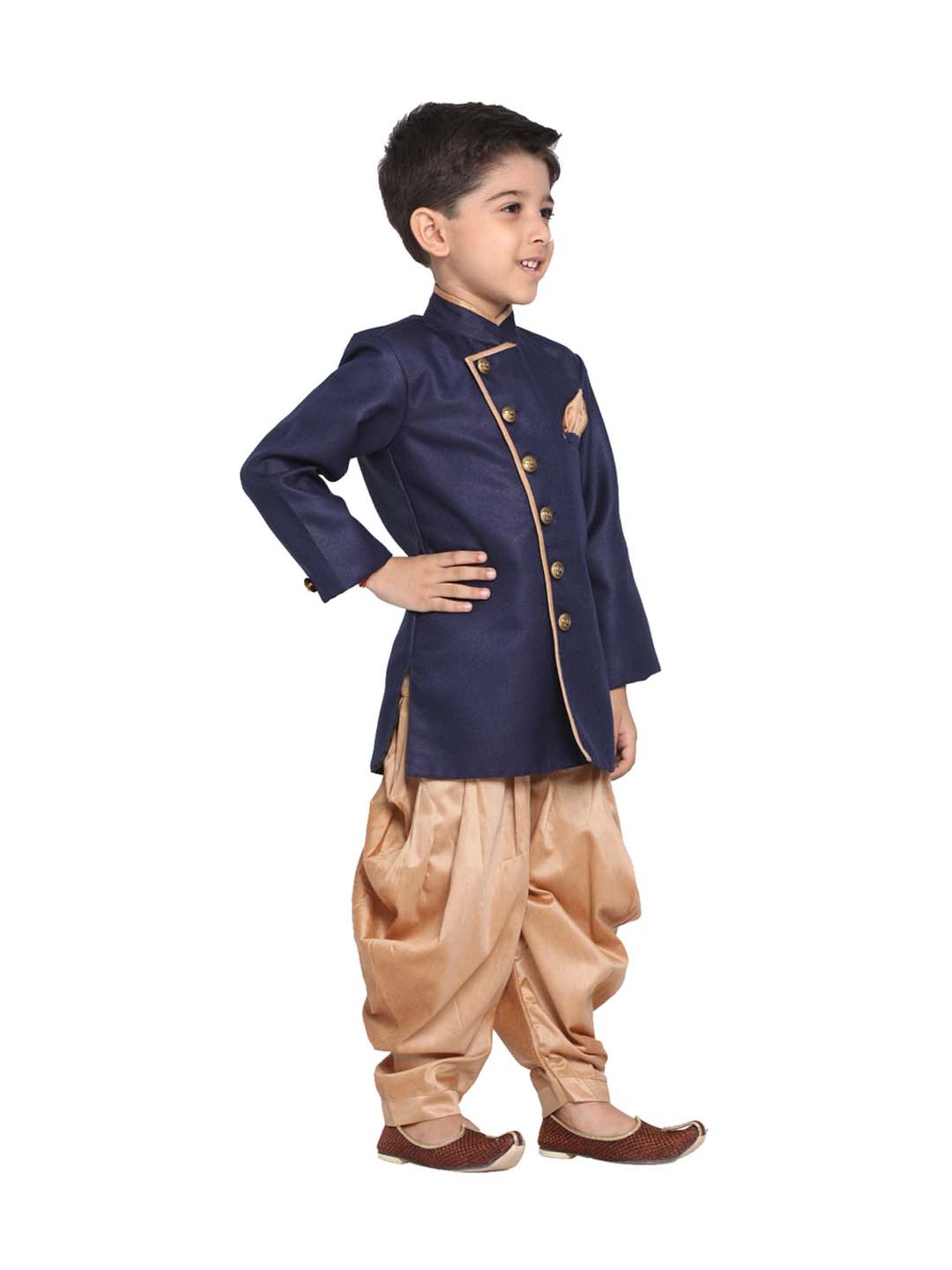 VASTRAMAY Boys Turquoise Floral Full Sleeves Indowestern