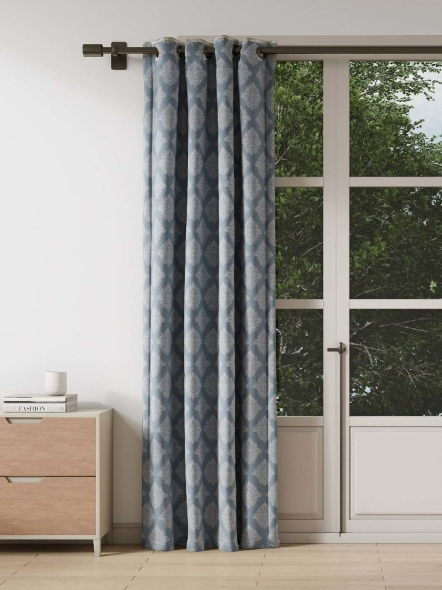 DDecor Blue Damask Polyester 7 ft Door Curtain