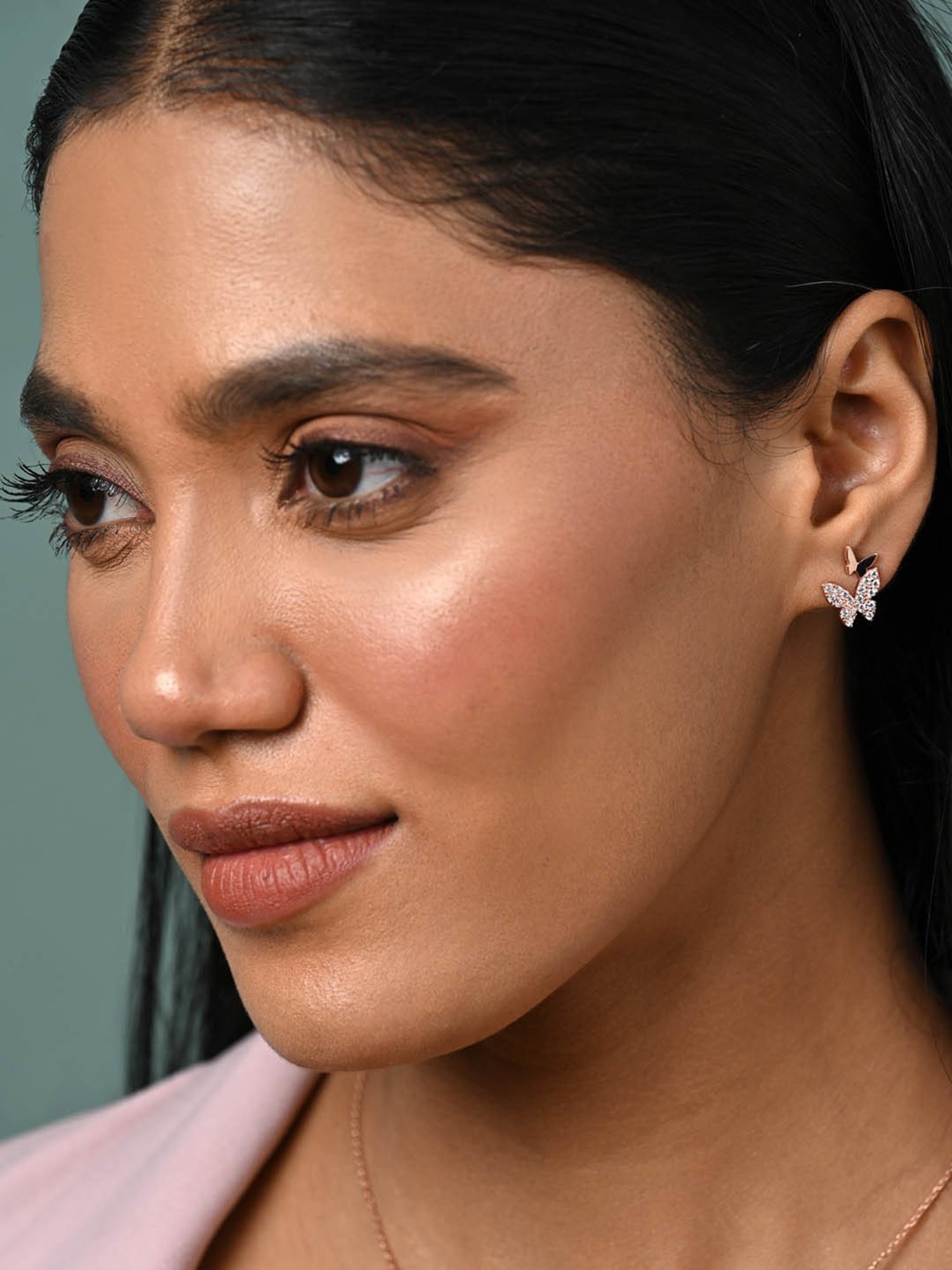 Clara 925 Silver Rose Gold Plated Swiss Zirconia Fairy Butterfly Earrings Gift for Women