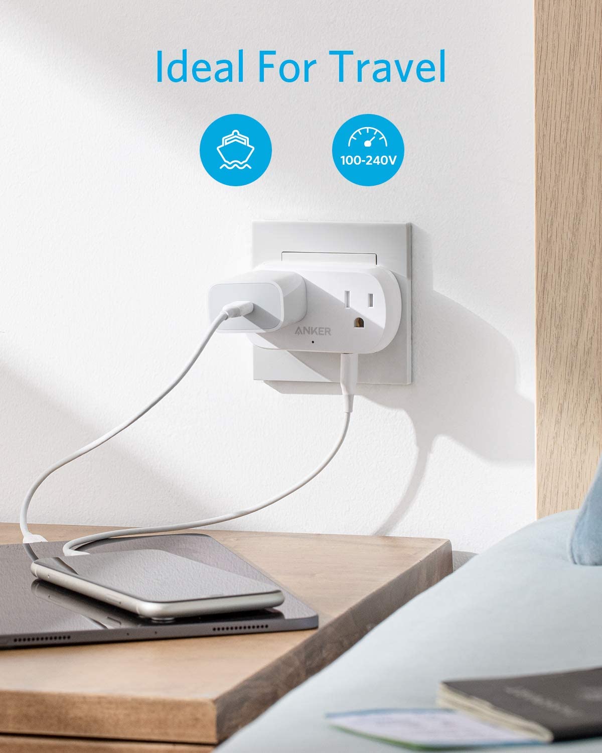Anker AC Outlet and USB Wall Plug, PowerExtend USB Plug 2 Mini Wall Charger with 2 outlets, 2 USB Ports and PowerIQ Technology