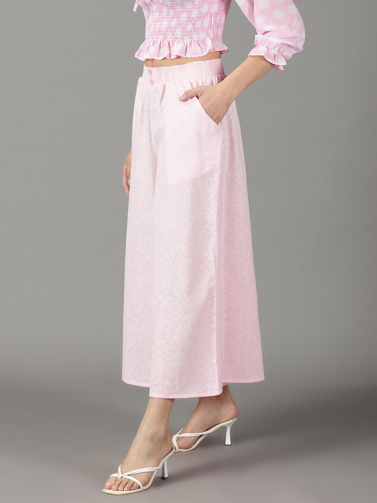 SHOWOFF Pink Linen Flared Fit High Rise Culottes