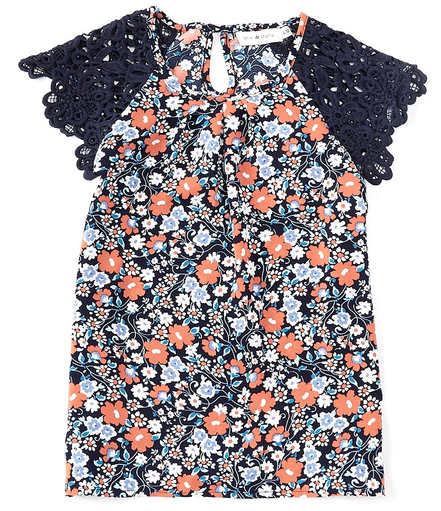 Mini Molly Big Girls 8-14 Lace-Sleeve Floral Top