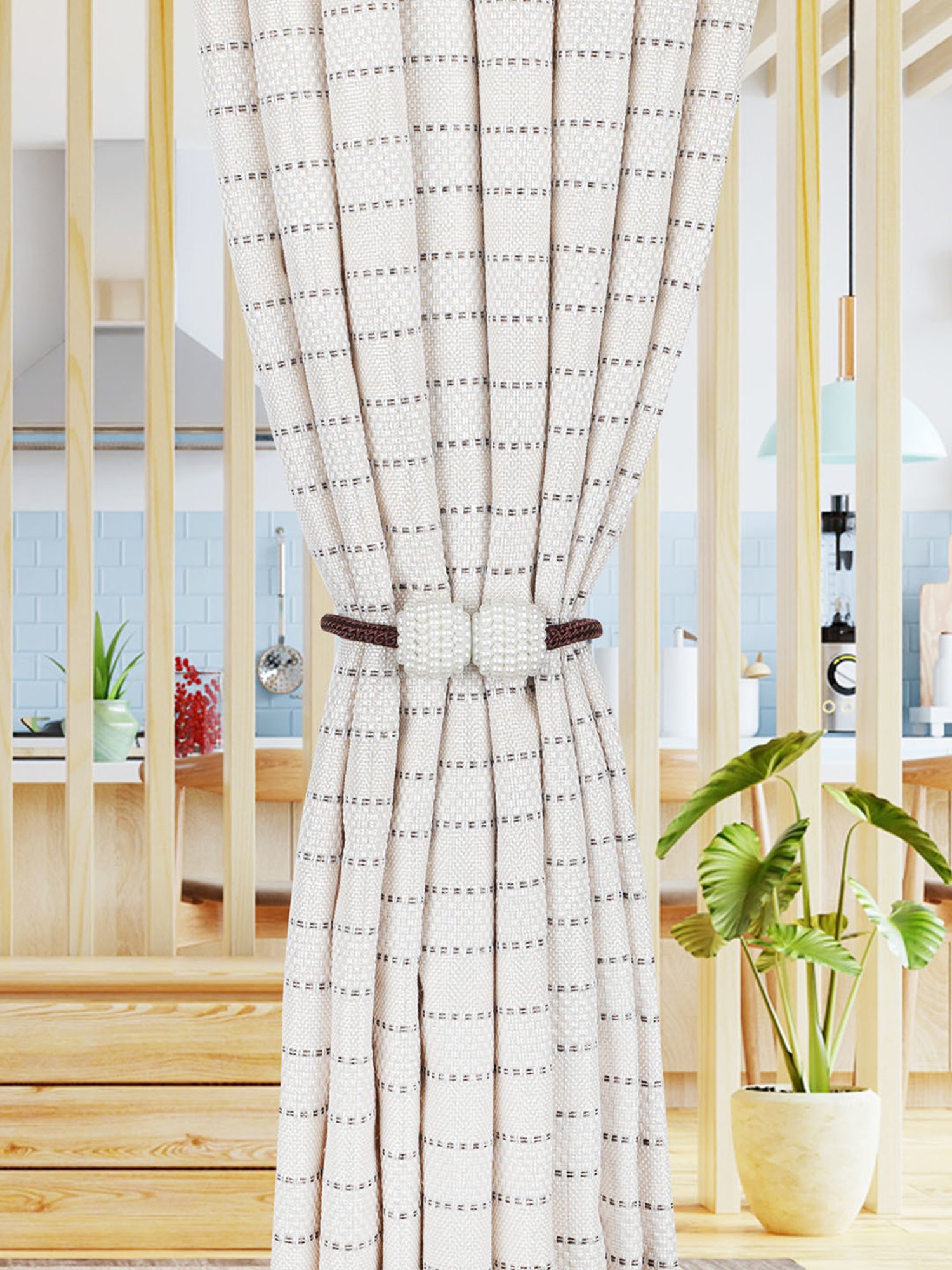 Romee Coffee Brown Polyester Stripes Curtain Tie and Hold Backs