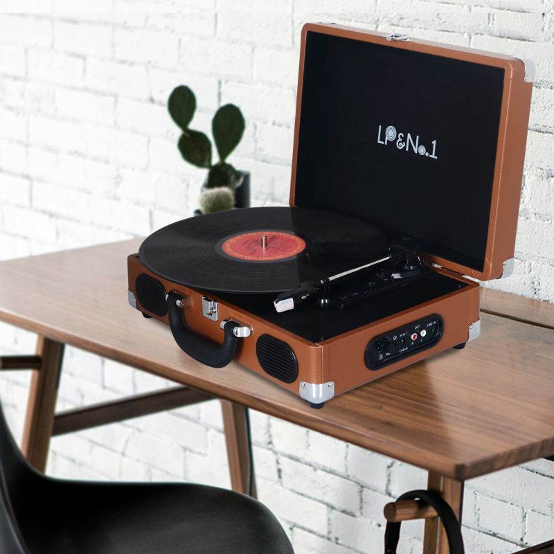 LP&No.1 Portable Suitcase Turntable with Stereo Speaker,3 Speeds Belt-Drive Vinyl Record Player Blue