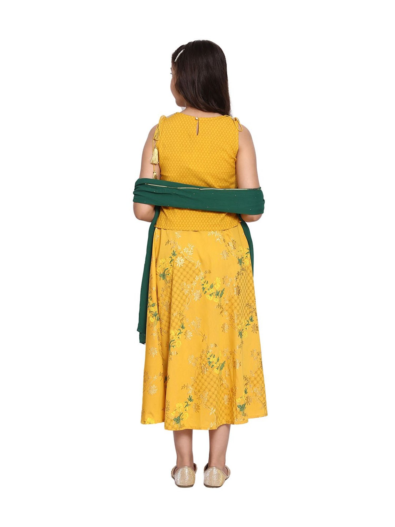 Aurelia Kids Yellow & Green Embellished Top, Skirt with Dupatta