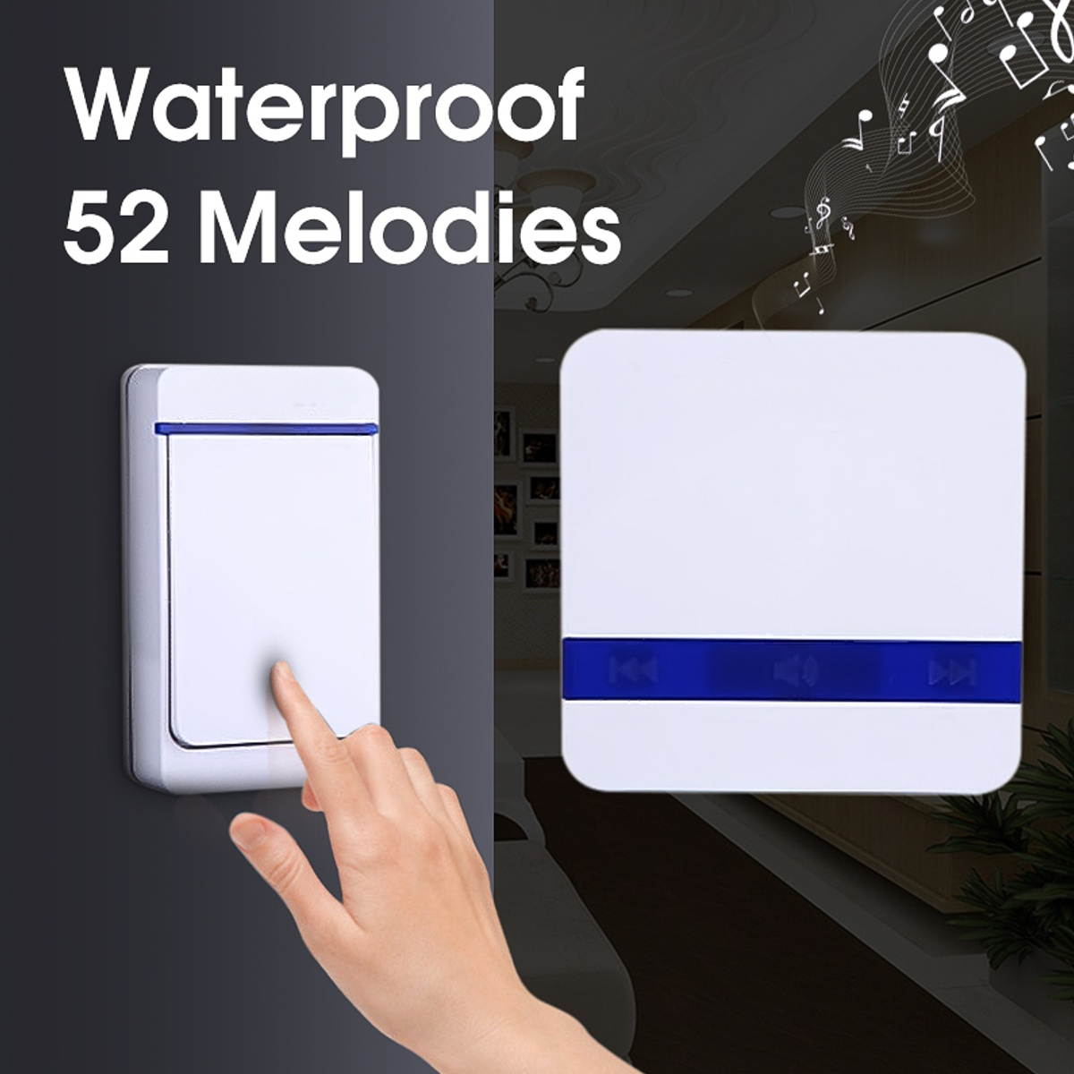 52 Melodies 300m Range Waterproof Wireless Doorbell Alarm Ring Doorbell US/ EU Plug