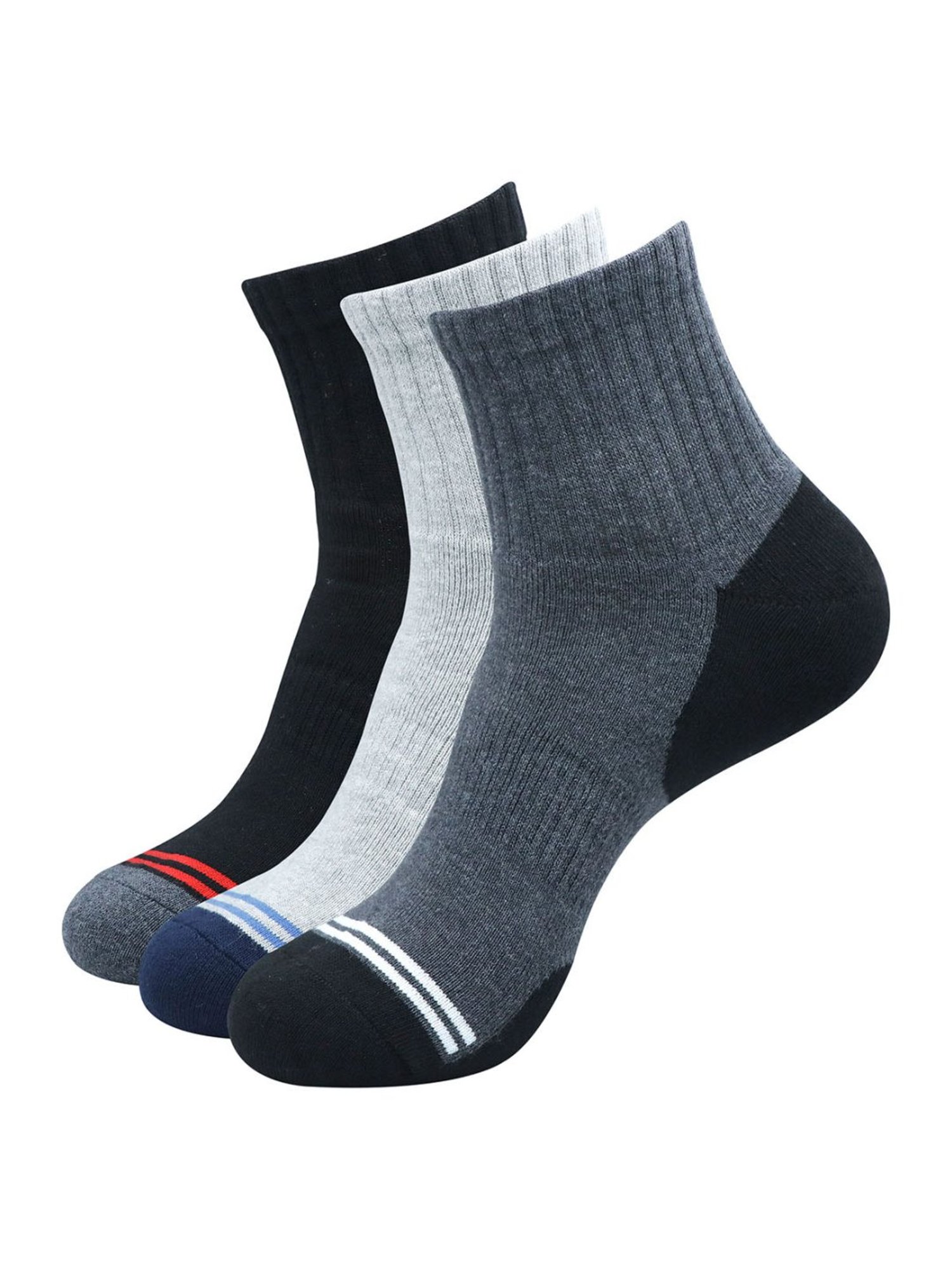 BALENZIA Cotton Colour Block Cushioned High Ankle Sports Socks (Pack Of 3)