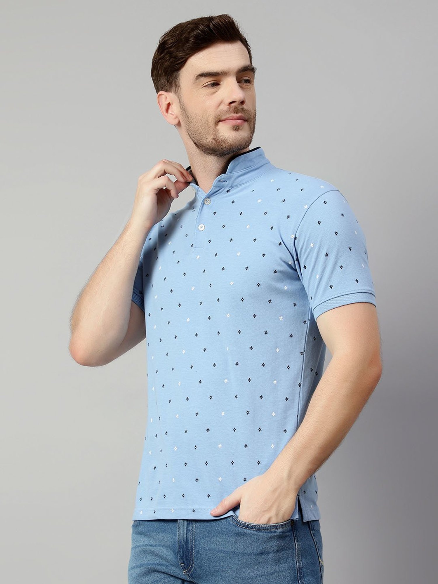 Cantabil Sky Blue Regular Fit Printed T-Shirt