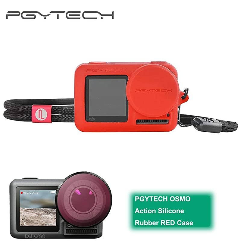 Huaye OSMO Compact Action 4K Waterproof Camera Sport Type-C Cable Protector Lens Hood Cage Compatible with DJI OSMO Action Camera Accessories ( OSMO Action Silicone Rubber Red Case)