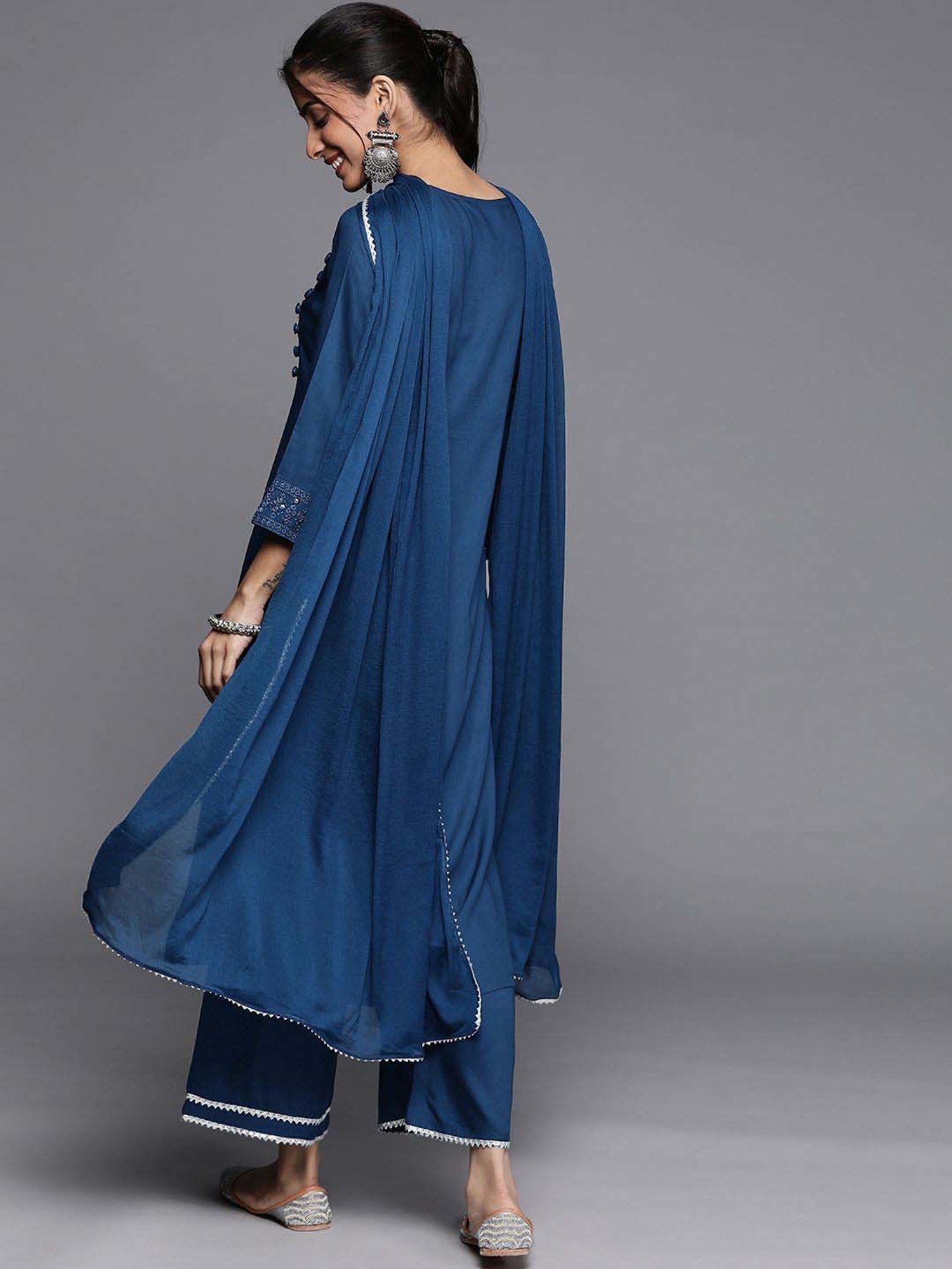 Libas Blue Embroidered Kurta Palazzo Set With Dupatta