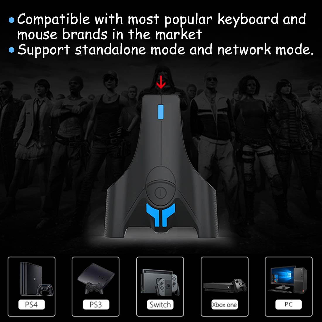 New Upgrade Wired Keyboard and Mouse Adapter Converter for Xbox One PS4 PS3 Nintendo Switch & Lite PC with Upgraded 3.5mm Headphone Jack Support in-Game Voice, Button Customization with Reset Button