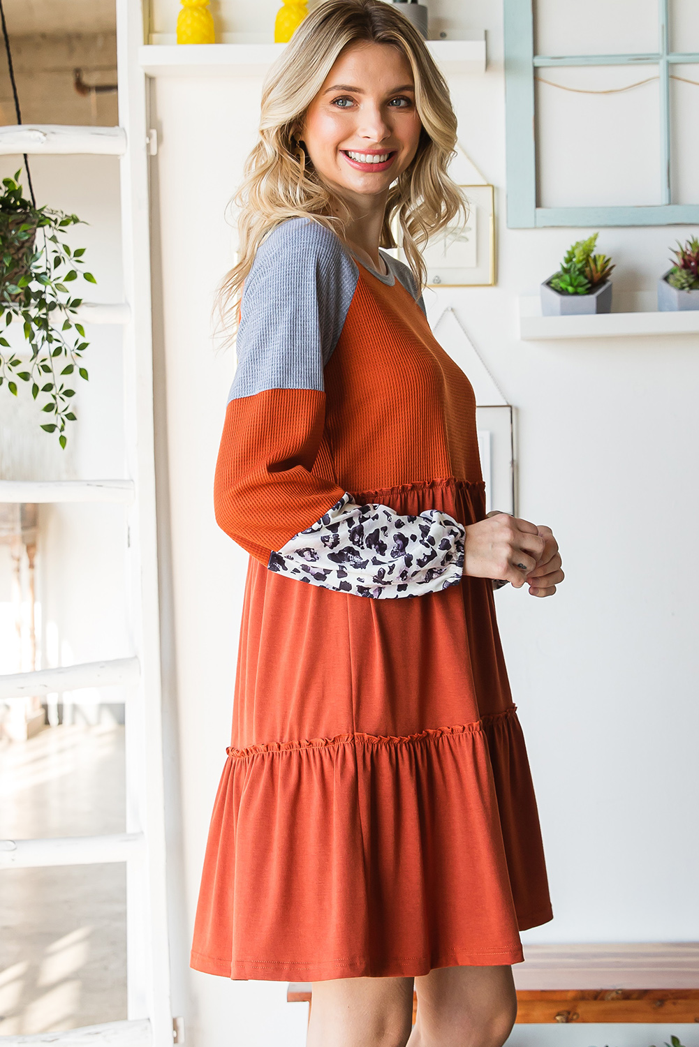 Cheetah Casual Long Sleeve Button Up Shirt Dress