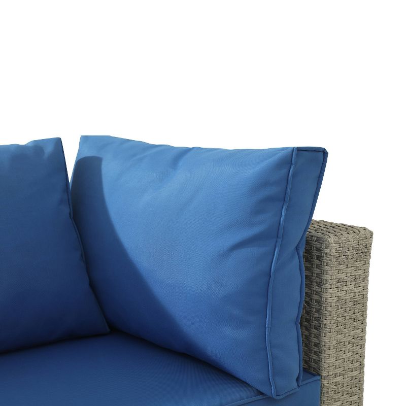 5pc Wicker Rattan Seating Set with Blue Cushions - Accent Furniture