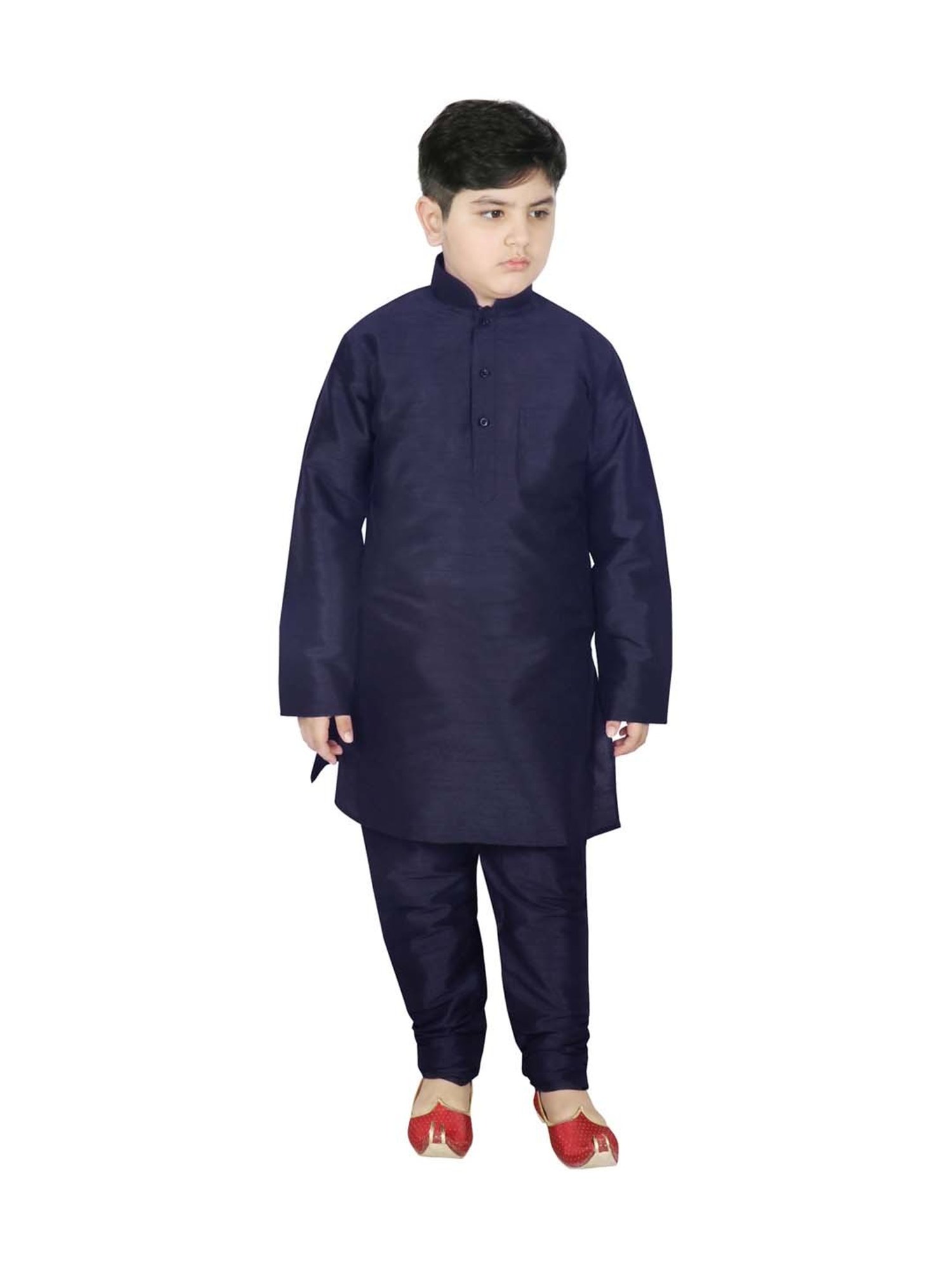 SG Yuvraj Kids Gold & Navy Textured Pattern Full Sleeves Kurta Set