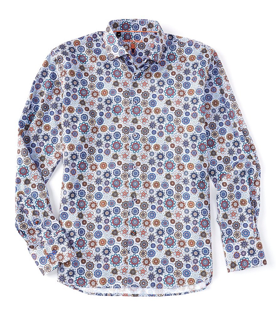Visconti Big & Tall Geo Print Long-Sleeve Woven Shirt