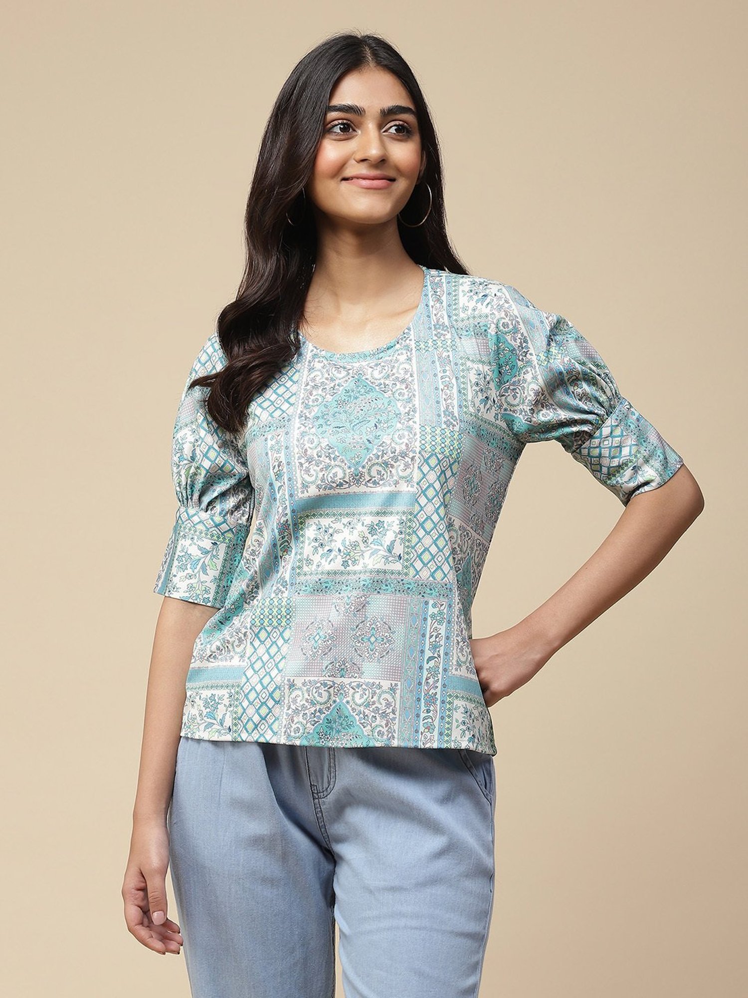 aarke Ritu Kumar Light Blue Printed Top