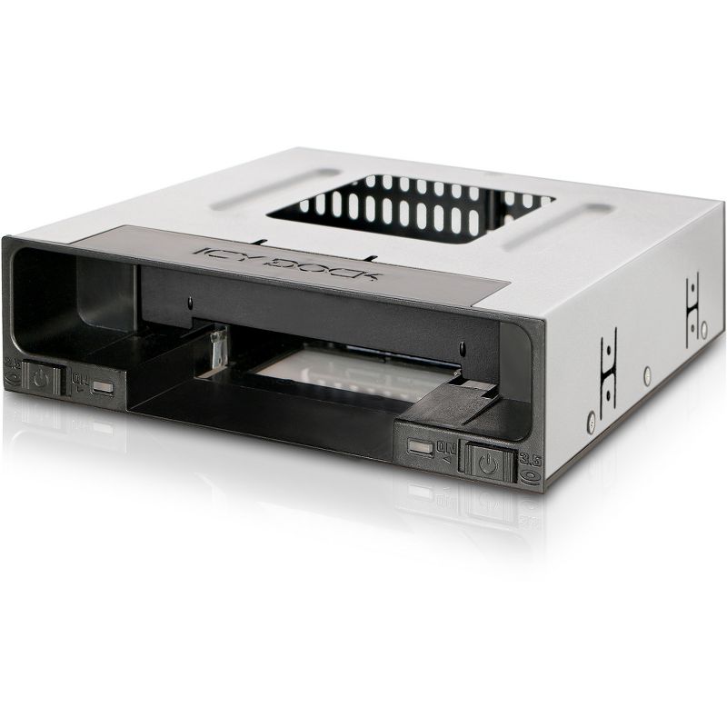 Icy Dock FlexiDOCK MB795SP-B Drive Enclosure for 5.25" Serial ATA/600, 6Gb/s SAS - Serial ATA/600 Host Interface Internal - Black - 2 x HDD Supported