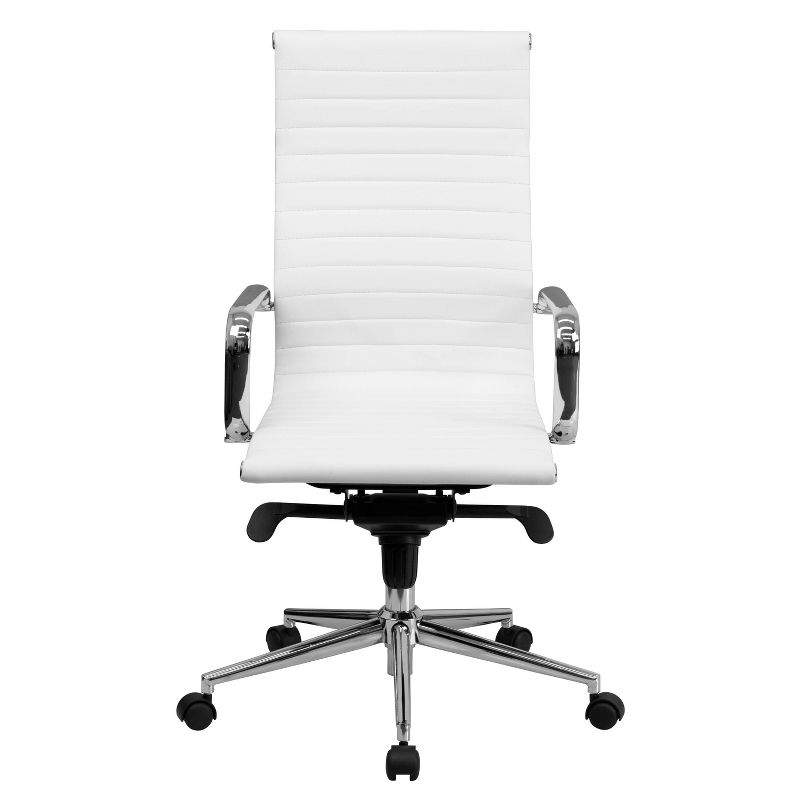High Back Ribbed Leather Executive Swivel Office Chair with Knee Tilt Control White/Chrome - Riverstone Furniture